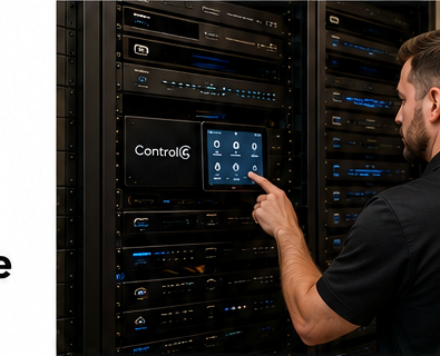 Entertainment Technology technician evaluating an existing Control4 system during a dealer takeover in an Atlanta-area home